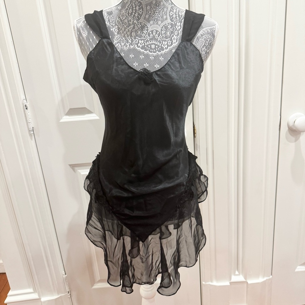 Vintage Cacique Black Lingerie Sheer Bottom w/ Lace Sz. S Whimsygoth Fairycore